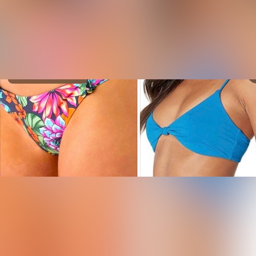 ONEILL blue REVA bottom & saltwater solids top Floral Bikini SET SIZE XL NWT 🏖️